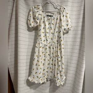 Planet Gold White Dress with Yellow and Blue Floral Design